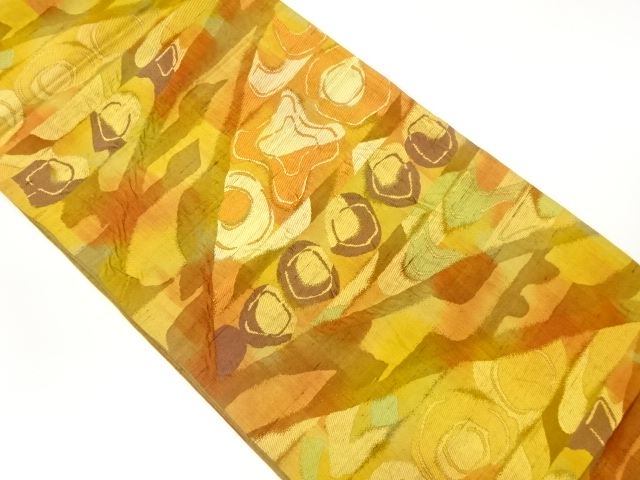 手織り紬抽象丸に線模様織出し袋帯